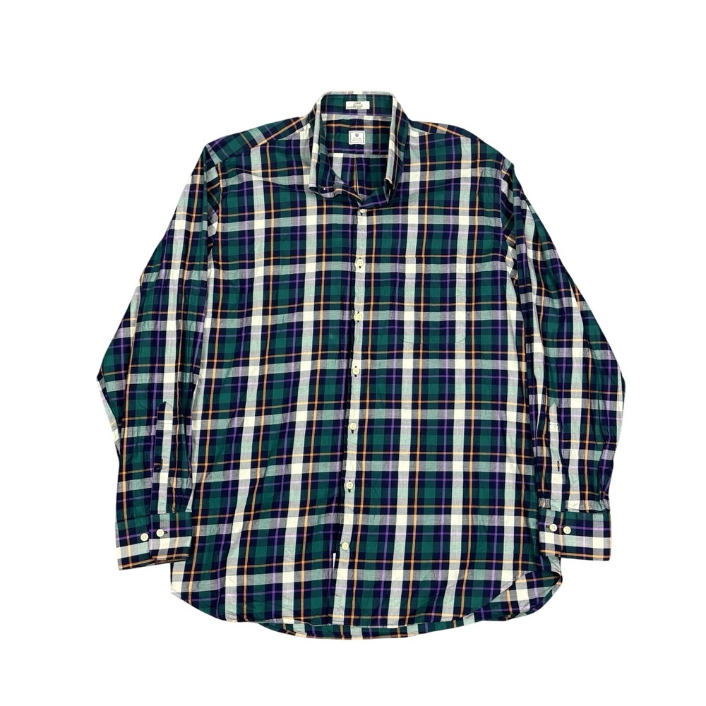 PETER MILLAR L Button Down‎ Shirt 100% Cotton Blue Green Checks Summer Shirt